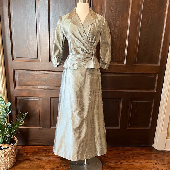 Watters Dresses & Skirts - Watters Vintage Dupioni Silk Skirt Set Green Maxi Formal Mother of Bride Sz 6